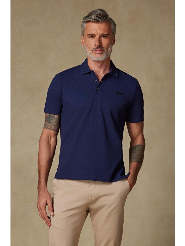 ABBATE Royal Pike Pamuklu Comfort Fit Lacivert Polo Yaka Erkek Düz Polo Shirt