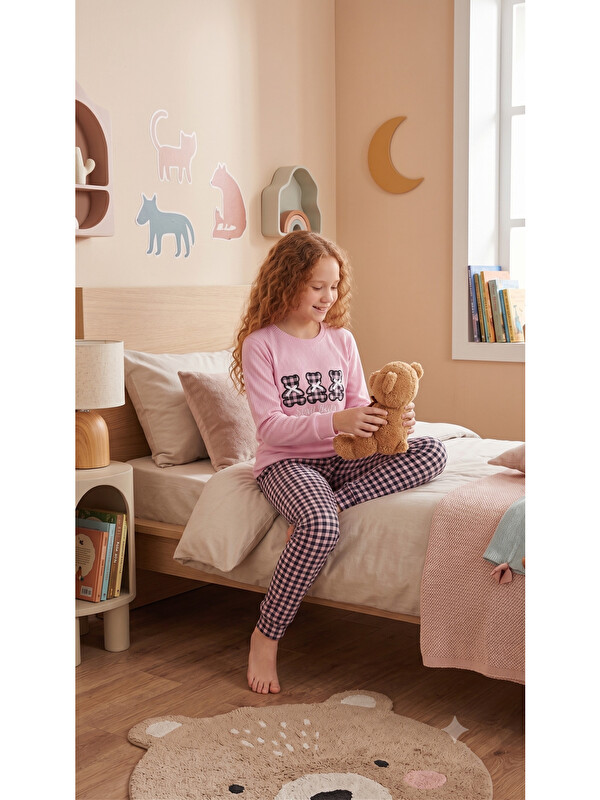 Formo Kız Çocuk %100 Doğal Pamuk Manşet Paça Uzun Kollu Pijama Takımı
