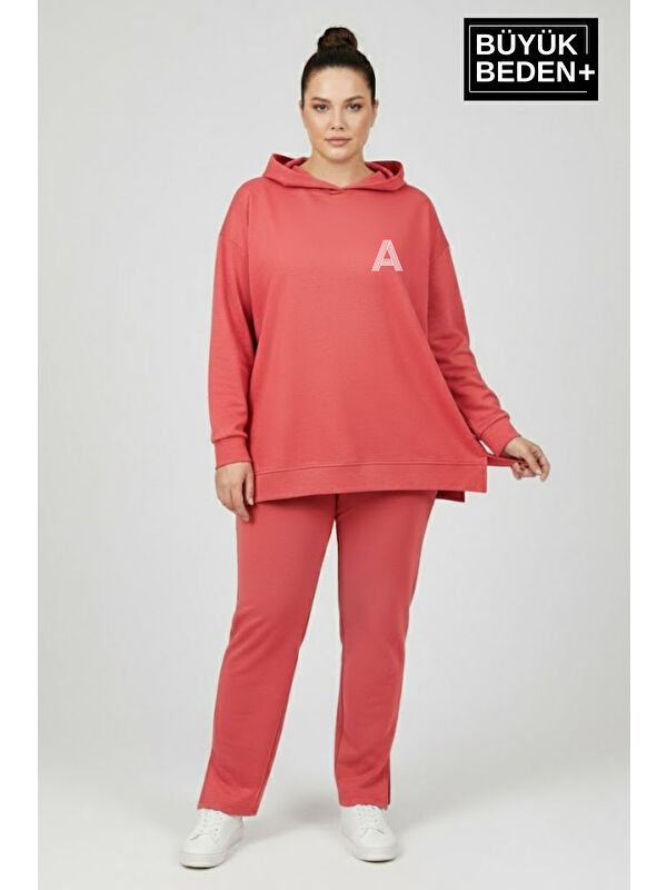 Süperlife Büyük Beden Kapüşonlu A Baskılı Tunik ince Sweatshırt SPR26BTK991-3