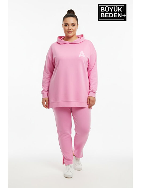 Süperlife Büyük Beden Kapüşonlu A Baskılı Tunik ince Sweatshırt SPR26BTK991-3