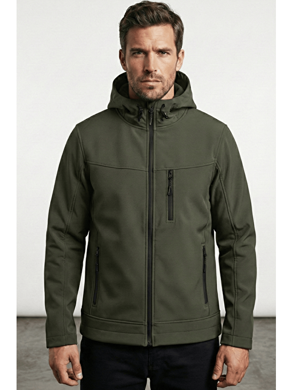 Genius Store Erkek Mont İçi Polarlı Softshell Mont Su ve Rüzgar Geçirmez Kapüşonlu Spor Mont
