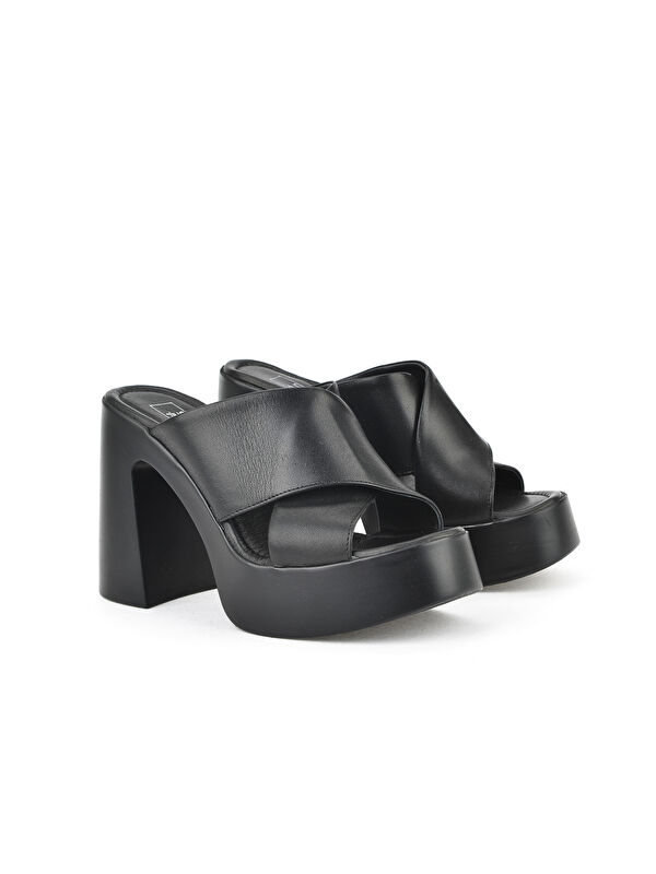 Kadın Hakiki Deri Topuklu Terlik 151992Z66001 Siyah - Görsel 3