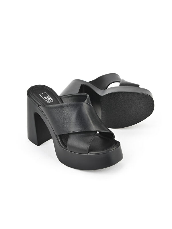 Kadın Hakiki Deri Topuklu Terlik 151992Z66001 Siyah - Görsel 5