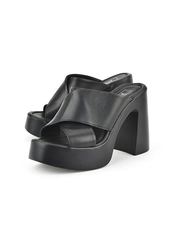 Kadın Hakiki Deri Topuklu Terlik 151992Z66001 Siyah - Görsel 6