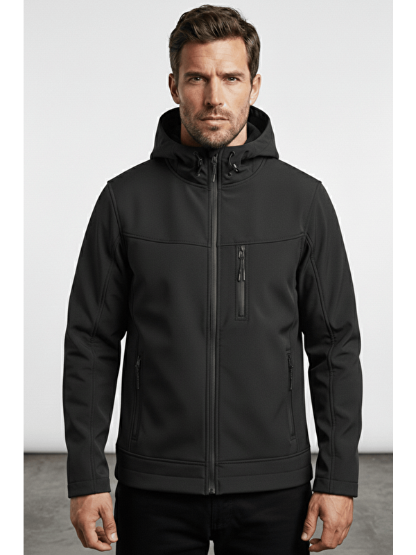 Genius Store Erkek Mont İçi Polarlı Softshell Mont Su ve Rüzgar Geçirmez Kapüşonlu Spor Mont