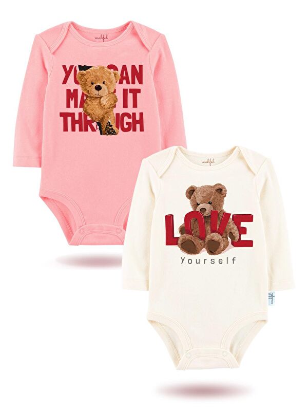 Mahfel 2'Li " LOVE "Baskılı Uzun Kollu Unisex Bebek Çıtçıtlı Body