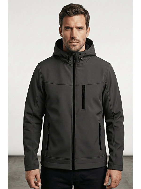 Genius Store Erkek Mont İçi Polarlı Softshell Mont Su ve Rüzgar Geçirmez Kapüşonlu Spor Mont