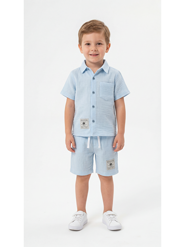 Mışıl Kids Boston Etiketli Cep Detaylı Erkek Çocuk Gömlek & Şort Takımı