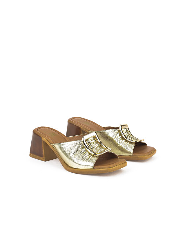 Kadın Hakiki Deri Topuklu Terlik 151992Z19008 Altın - Görsel 3