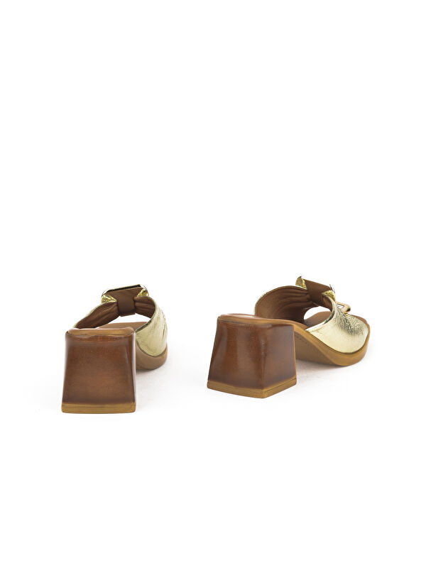 Kadın Hakiki Deri Topuklu Terlik 151992Z19008 Altın - Görsel 4