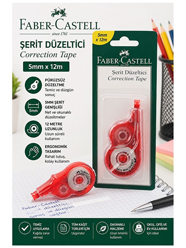 Artlantis Şerit Daksil Beyaz 5mmx12 Metre 1 Adet Faber Castell Şerit Düzeltici Şerit Silici Yazı Silici Büro