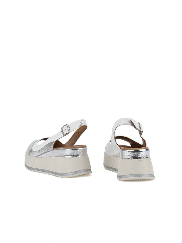 Kadın Hakiki Deri Dolgu Topuk Sandalet 151992Z50020 Beyaz - Görsel 4