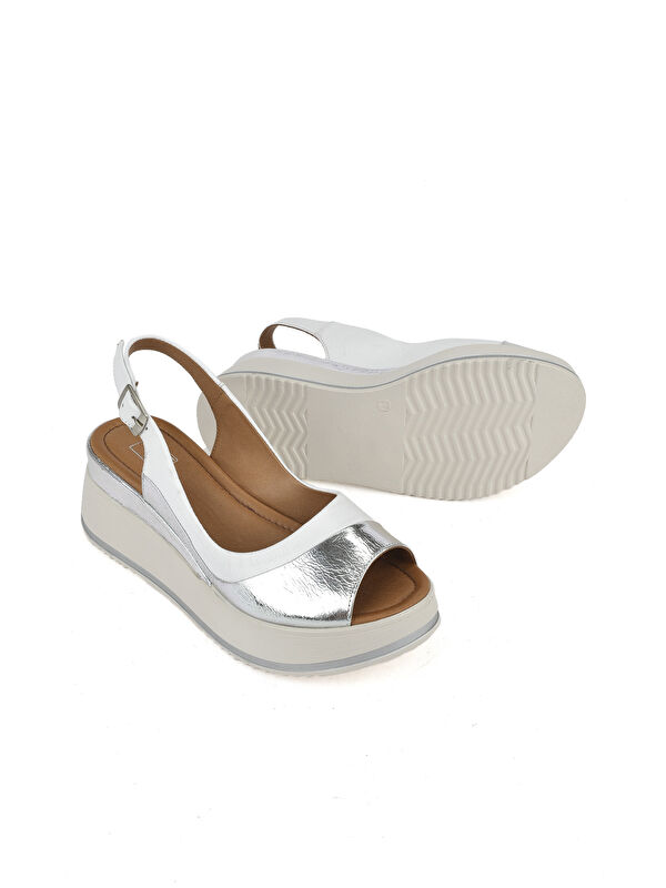 Kadın Hakiki Deri Dolgu Topuk Sandalet 151992Z50020 Beyaz - Görsel 5