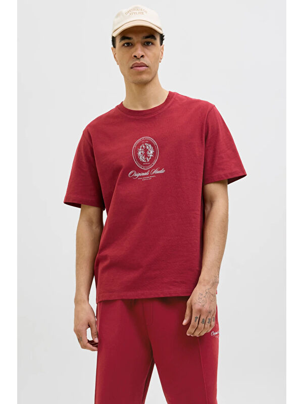 Jack & Jones Originals Jordia Baskılı Pamuklu Relaxed Fit Bisiklet Yaka %100 Pamuk Tişört 12286609