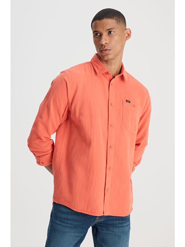 Lee Relaxed Fit %100 Pamuk Turuncu Gömlek