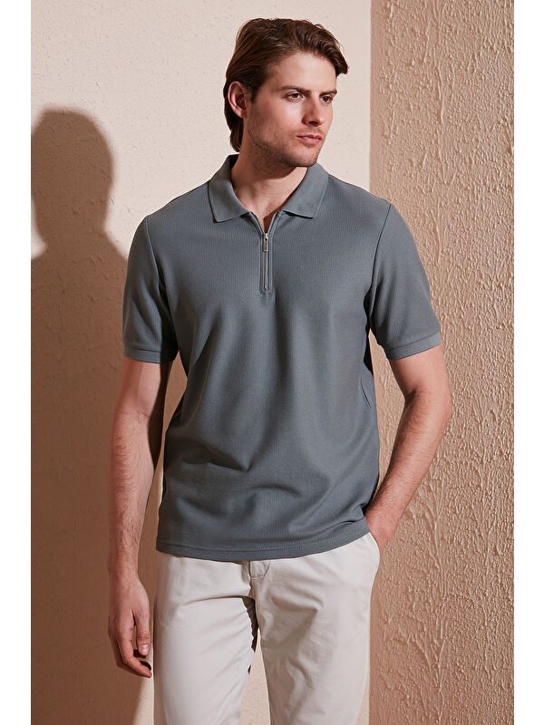 Buratti Pamuklu Regular Fit Fermuarlı Erkek Polo Yaka %100 Pamuk Tişört 5902434