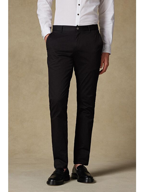 ABBATE Chino Twill Pamuk Karışımlı Slim Fit Siyah Erkek Düz Pantolon