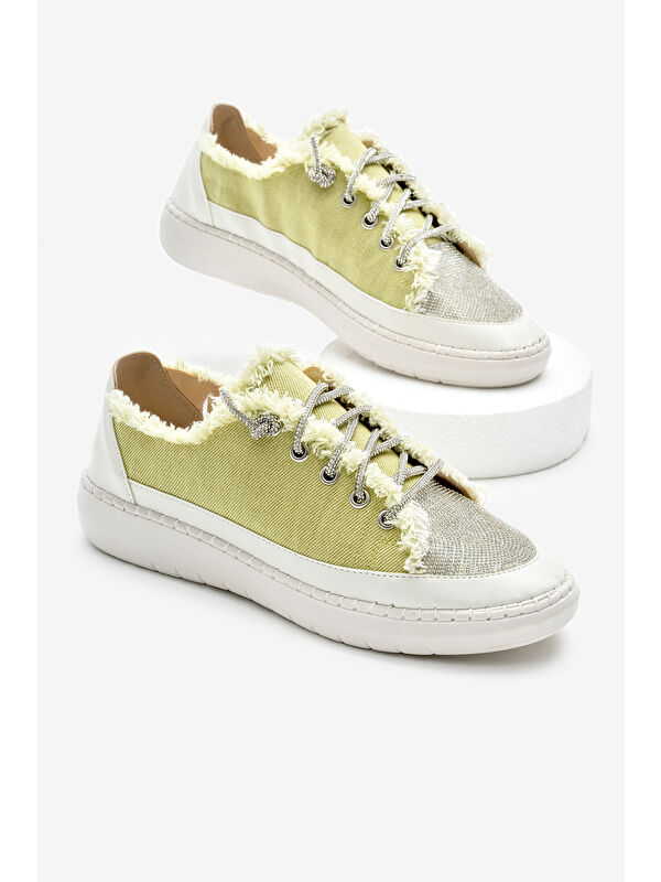 Tonny Black Yeşil Tonny Black Poli Taban Kadın Denim Kumaş Taşlı Bağcıklı Spor Ayakkabı