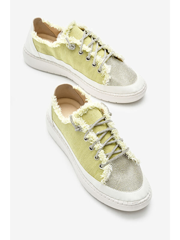 Tonny Black Yeşil Tonny Black Poli Taban Kadın Denim Kumaş Taşlı Bağcıklı Spor Ayakkabı
