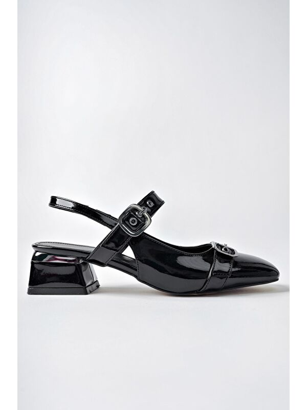 YUQİ Arkası Açık Küt Burun Çift Kemerli Kadın Günlük Klasik Kısa Topuklu Ayakkabı - Görsel 4