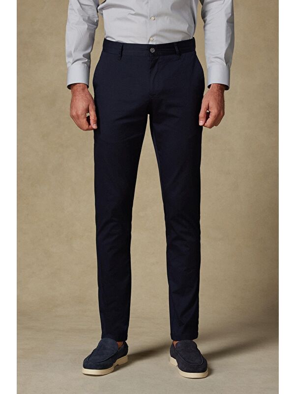 ABBATE Chino Twill Pamuk Karışımlı Slim Fit Lacivert Erkek Düz Pantolon