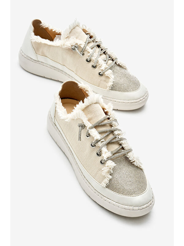 Tonny Black Siyah Tonny Black Poli Taban Kadın Denim Kumaş Taşlı Bağcıklı Spor Ayakkabı