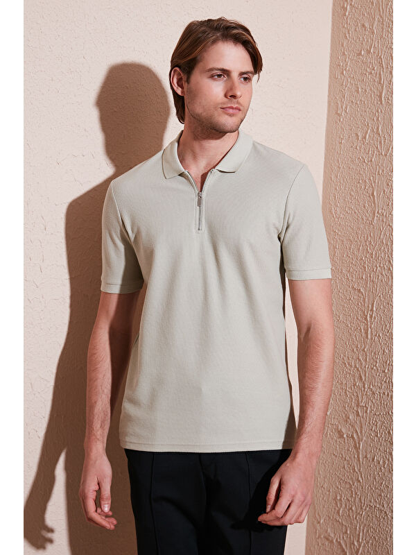 Buratti Pamuklu Regular Fit Fermuarlı Erkek Polo Yaka %100 Pamuk Tişört 5902434