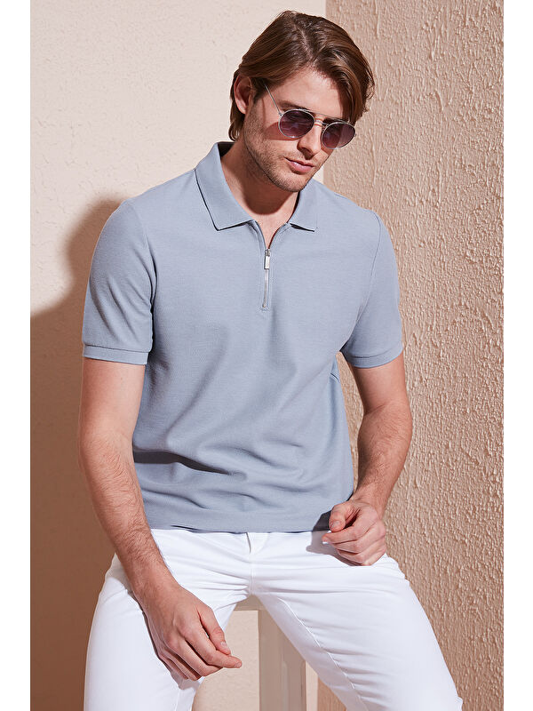 Buratti Pamuklu Regular Fit Fermuarlı Erkek Polo Yaka %100 Pamuk Tişört 5902434