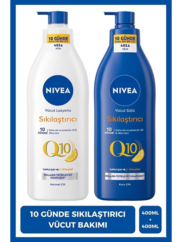 NIVEA Q10 Sıkılaştırıcı Vücut Bakım Sütü Kuru Cilt 400ml ve Vücut Losyonu Normal Cilt 400ml, C Vitam