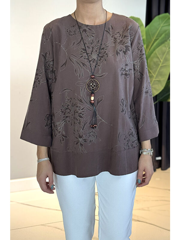 Remsa Kolye Detaylı Desenli Bluz 31532 Kahve