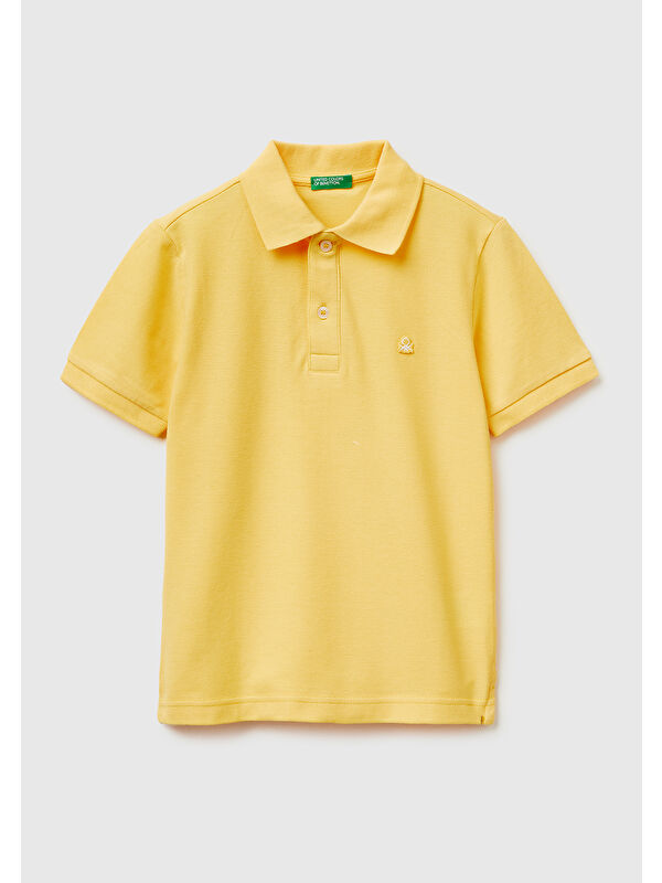 United Colors Of Benetton Erkek Çocuk Sarı Logolu Pike Polo T-Shirt