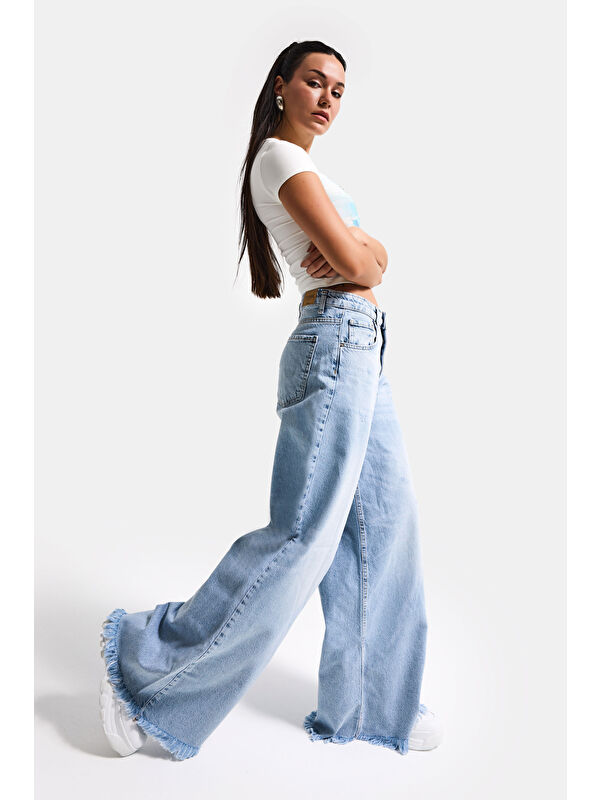 It's Basic Kadın Ice 12s6-27 Palazzo Fit Bol Kesim %100 Pamuk Denim Jean