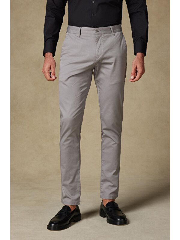 ABBATE Chino Twill Pamuk Karışımlı Slim Fit Gri Erkek Düz Pantolon