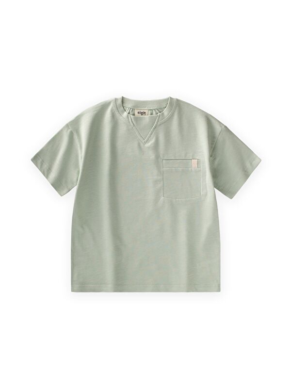 CİGİT Yaka Detaylı T-Shirt 2-12 Yaş Su Yeşili