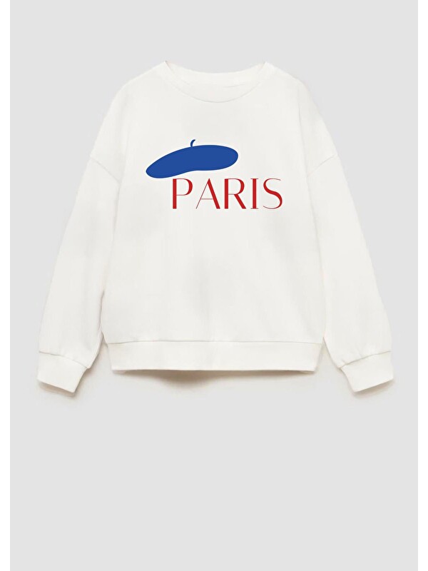 Monila Kız Çocuk Paris Baskılı 3 İplik Kumaş Pamuklu Sweatshirt