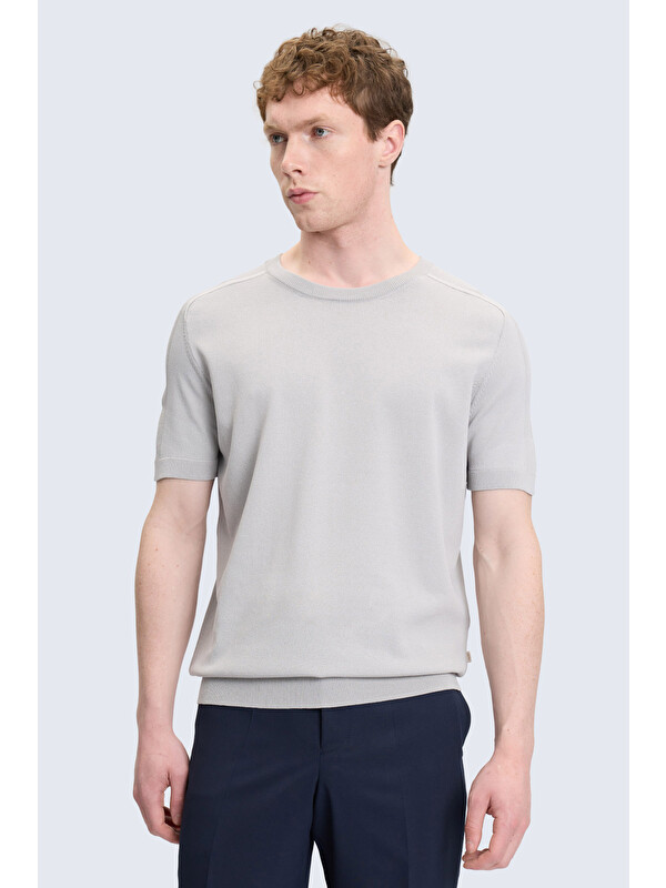 Hatemoğlu Gri Regular Fit Bisiklet Yaka Rayon Tişört