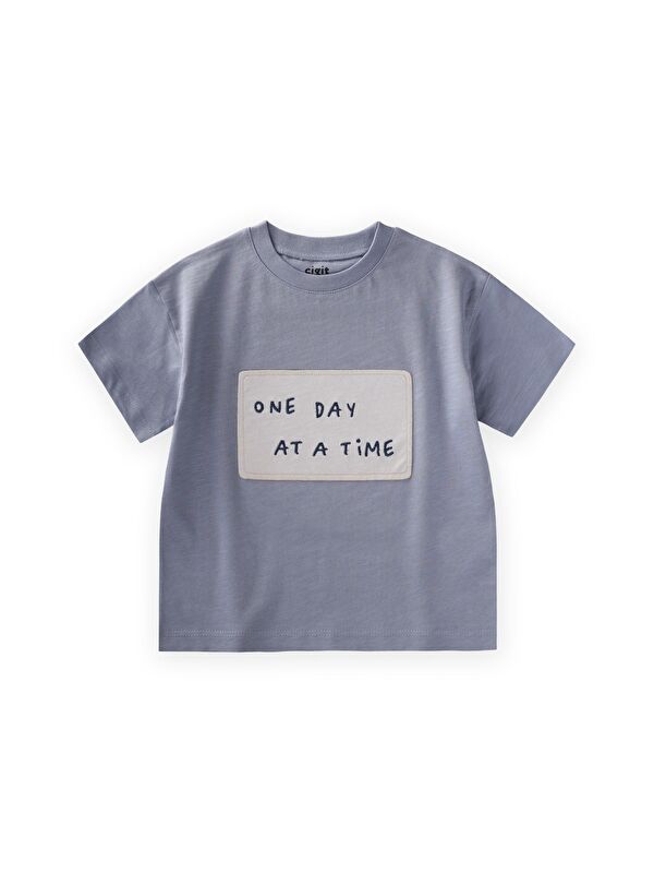 CİGİT One Day At A Time Aplikeli T-Shırt 2-10 Yaş Pastel Mavi