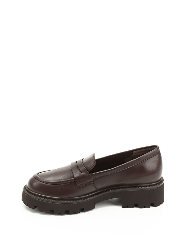 Kadın ORTA KAHVERENGİ Kalın Topuklu Hakiki Deri Loafer Ayakkabı - Görsel 4