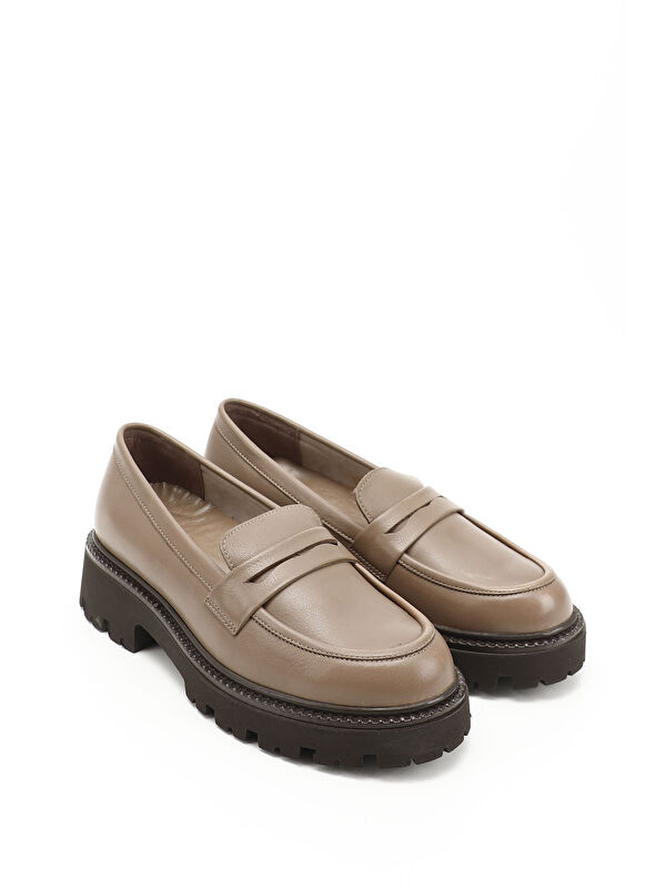 Gonderi(r) Mor Gonderi(r) Kalin Kadın Topuklu Hakiki Deri Loafer Ayakkabı