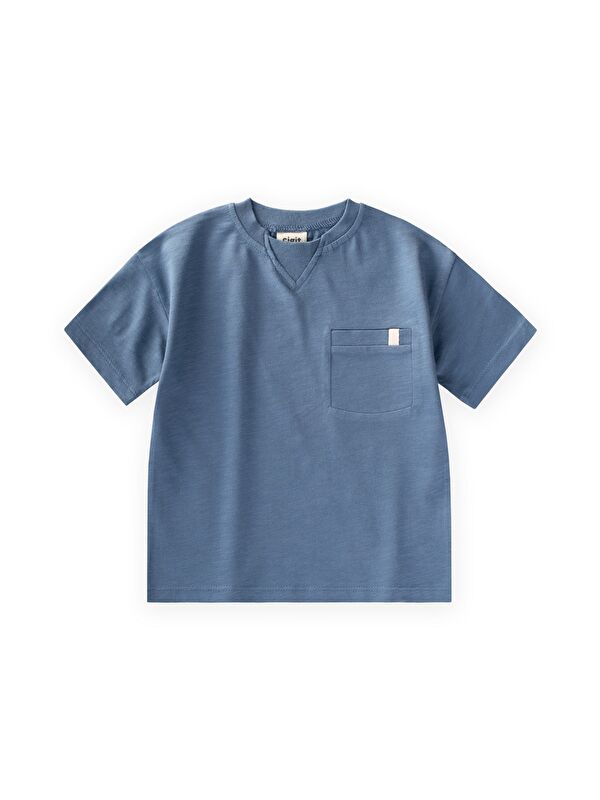 CİGİT Yaka Detaylı T-Shirt 2-12 Yaş İndigo Mavi