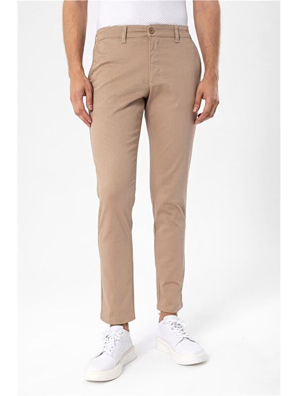 Süvari Bej Slim Armürlü Pantolon