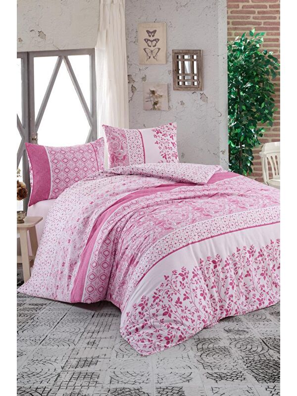 Çeyiz Diyarı Taç Kristal Kayla Light Collection Çift Kişilik Nevresim Takımı Pembe