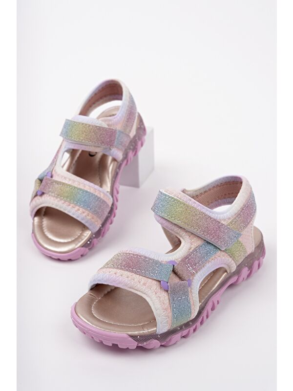 ELON Cırtlı ve Simli Günlük Kız Çocuk Sandalet - Görsel 2