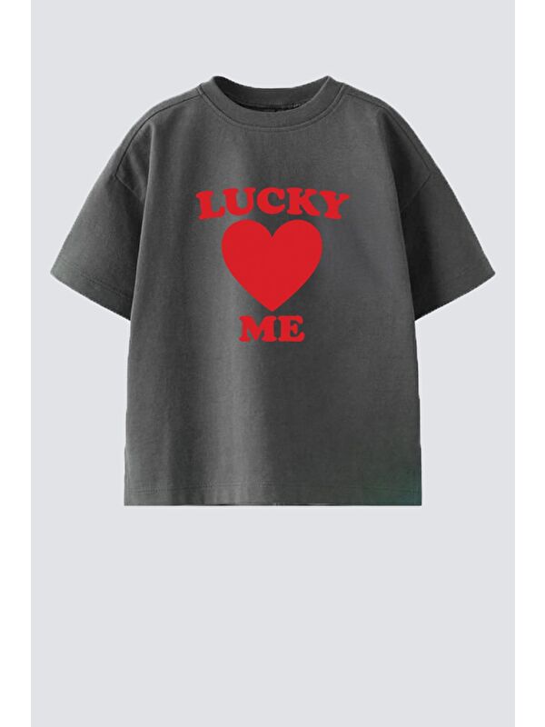 Monila Kız Çocuk Pamuklu Bisiklet Yaka Kalp Baskılı T-Shirt