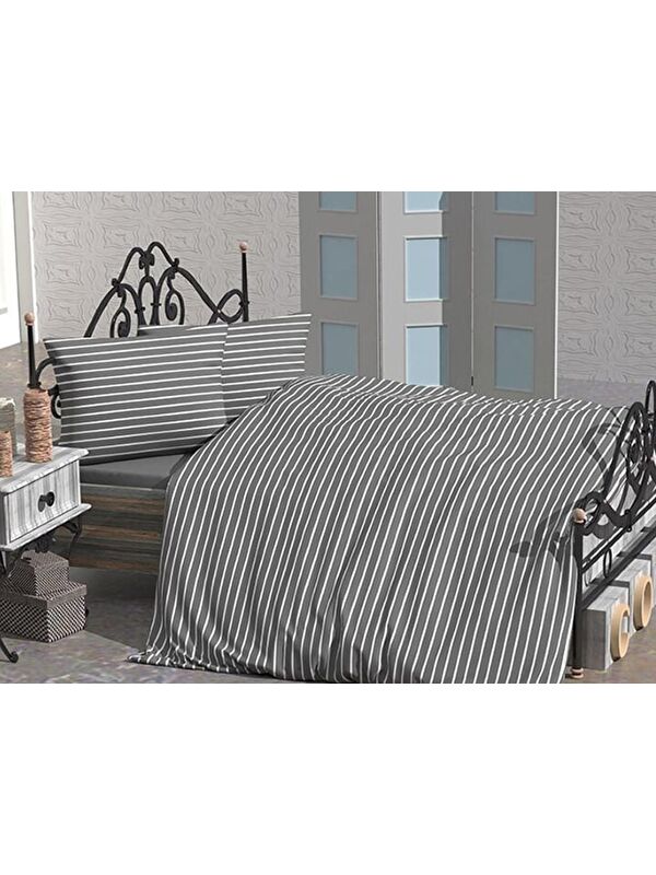 Çeyiz Diyarı Stripe Çift Kişilik Nevresim Takımı Gri