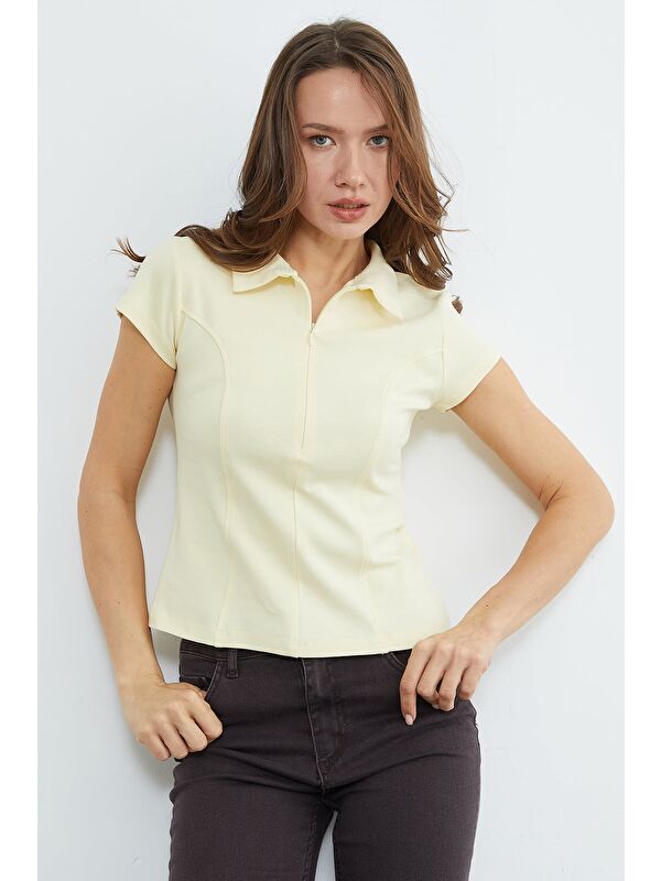 Fullamoda Basic Yarım Fermuarlı Polo Yaka Slim Fit Tişört