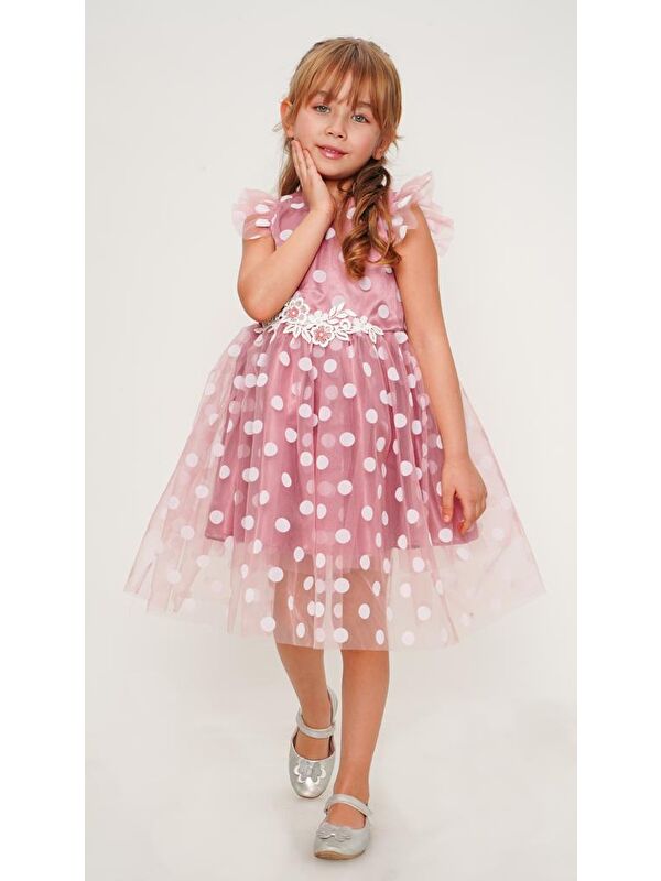 Mnk Baby & Kids Flok Puantiyeli Kız Çocuk Elbise MNK0488