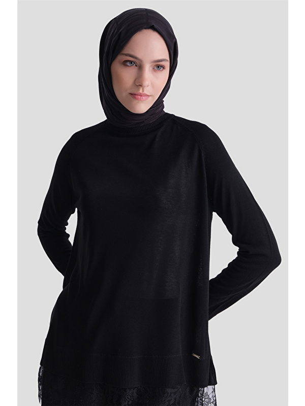 ARMİNE Dantelli Rayon Tunik Siyah