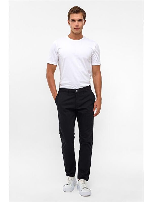 Süvari Siyah Slim Armürlü Pantolon