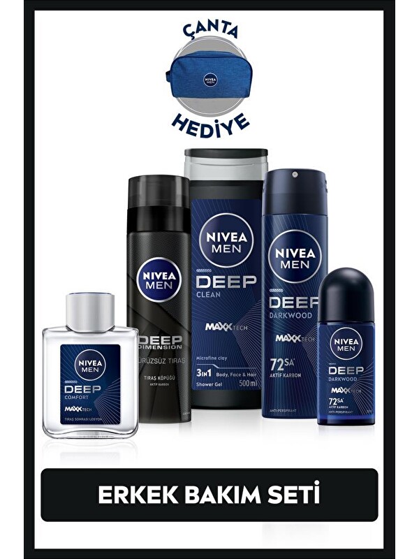 NIVEA MEN Erkek Damat Çeyiz Seti, Duş Jeli, Deodorant 150 ml, Roll-on,Tıraş Köpüğü, Losyon ve Çanta Hediye